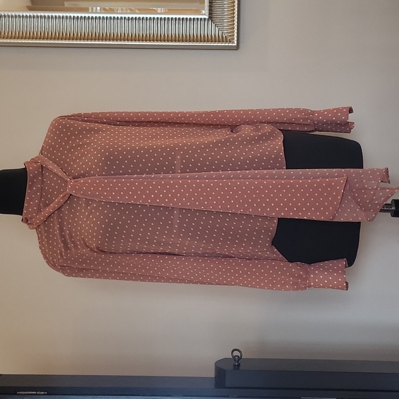 FOREVER 21 mauve pink cream polka dot long sleeve shirt blouse size medium - Picture 1 of 5